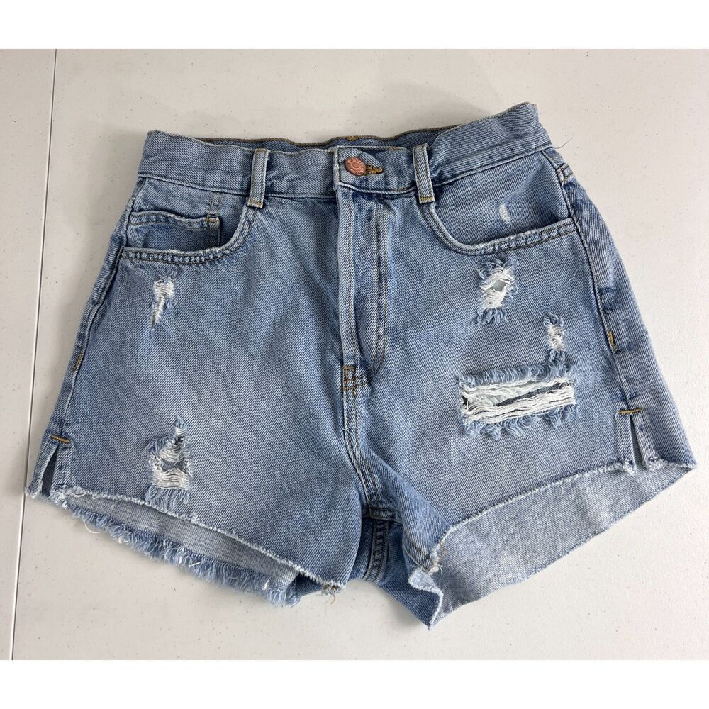 ZARA Women's Distressed Denim Cut Off Shorts Button Fly High Rise Size 2 *READ*